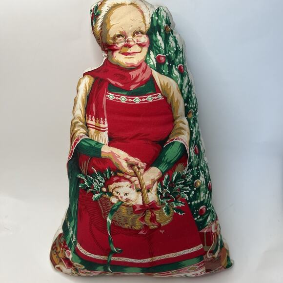 Vintage Christmas Stuffed Mrs Claus Cat Pillow Doll Cut & Sew Fabric Panel Set - Picture 6 of 10